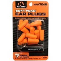 Walkers Foam Ear Plugs 7 Pairs & Aluminum Carry Canister - Orange