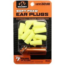 Walkers Foam Ear Plugs 7 Pairs & Aluminum Carry Canister - Yellow